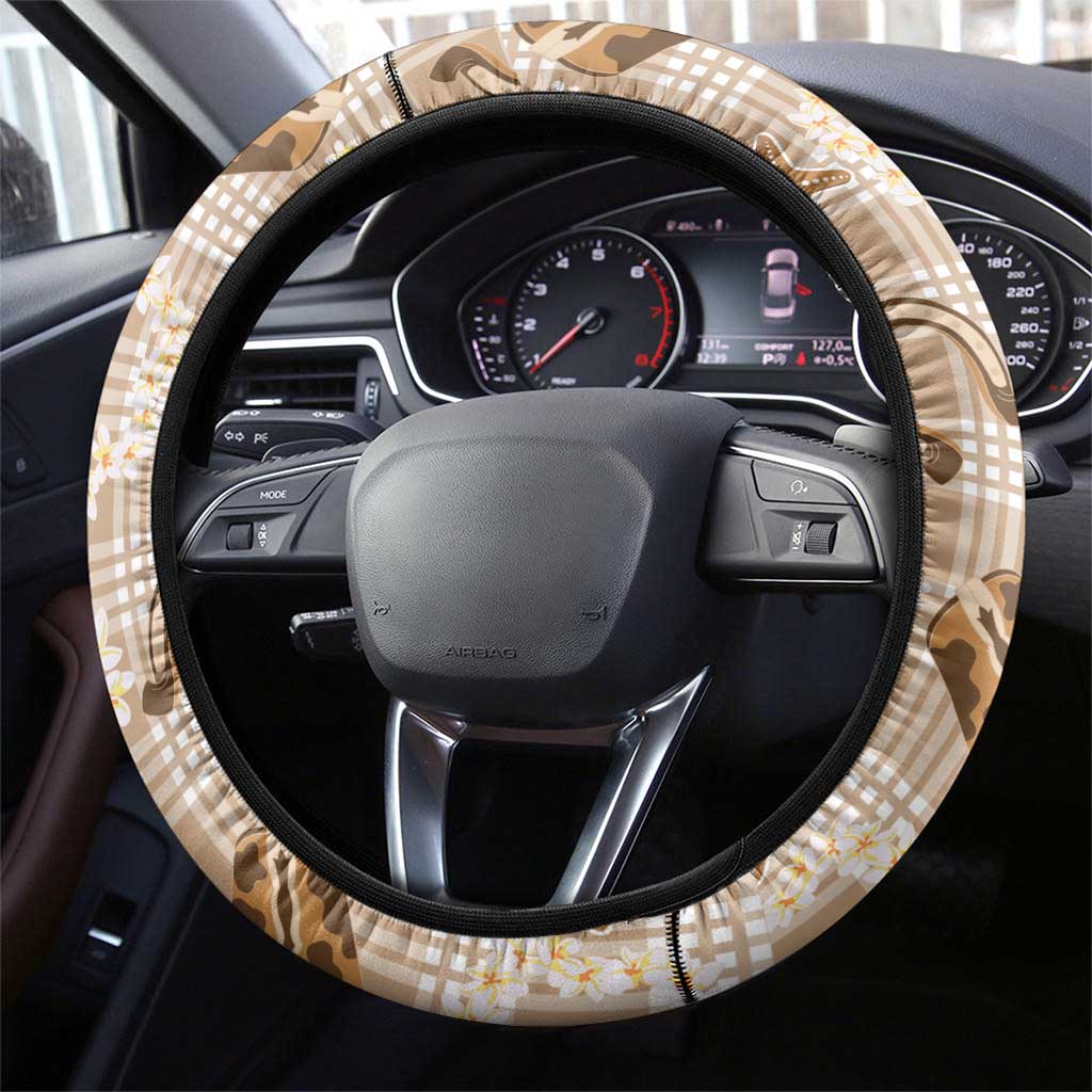 Aloha Hawaii Paniolo Khaki Palaka Steering Wheel Cover Coastal Rodeo - Polynesian Pride