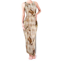 Aloha Hawaii Paniolo Khaki Palaka Tank Maxi Dress Coastal Rodeo - Polynesian Pride