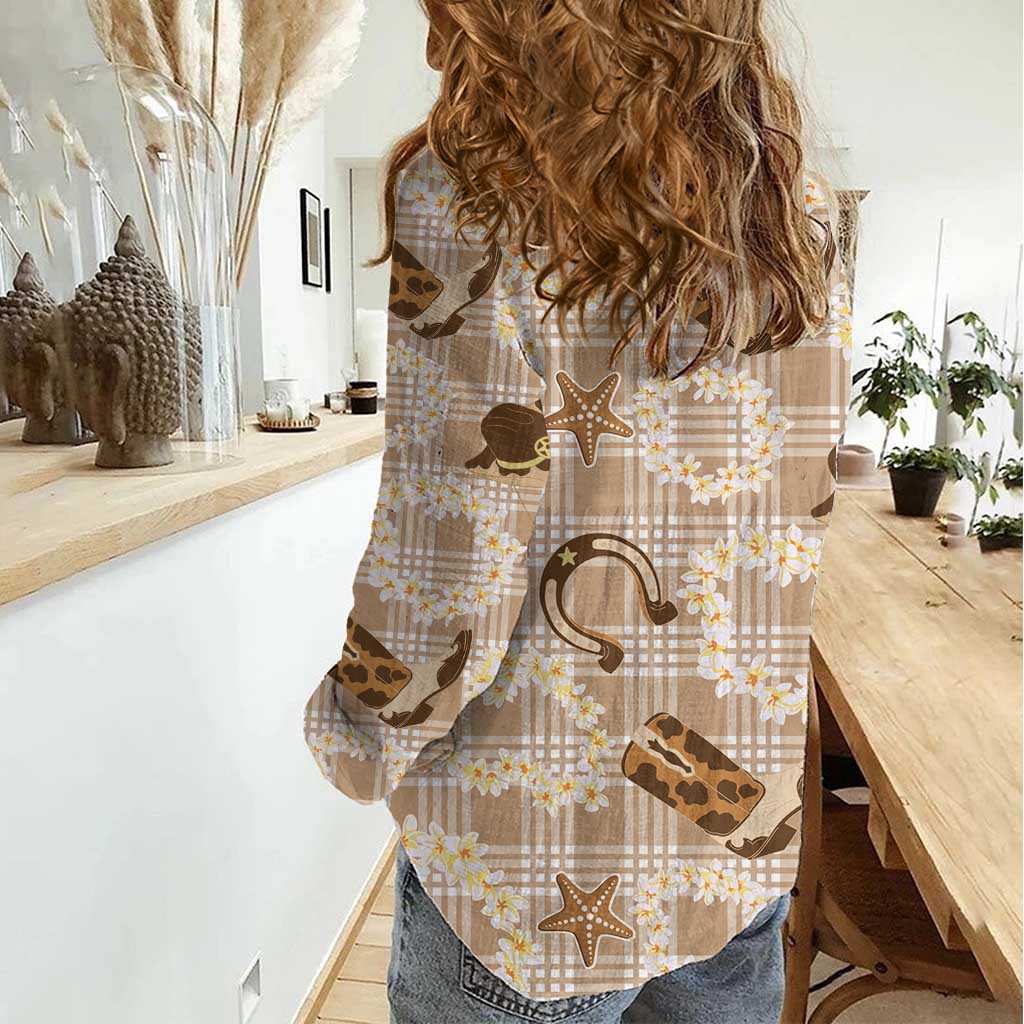 Aloha Hawaii Paniolo Khaki Palaka Women Casual Shirt Coastal Rodeo - Polynesian Pride