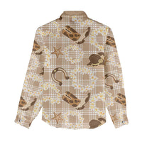 Aloha Hawaii Paniolo Khaki Palaka Women Casual Shirt Coastal Rodeo - Polynesian Pride