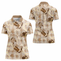 Aloha Hawaii Paniolo Khaki Palaka Women Polo Shirt Coastal Rodeo - Polynesian Pride