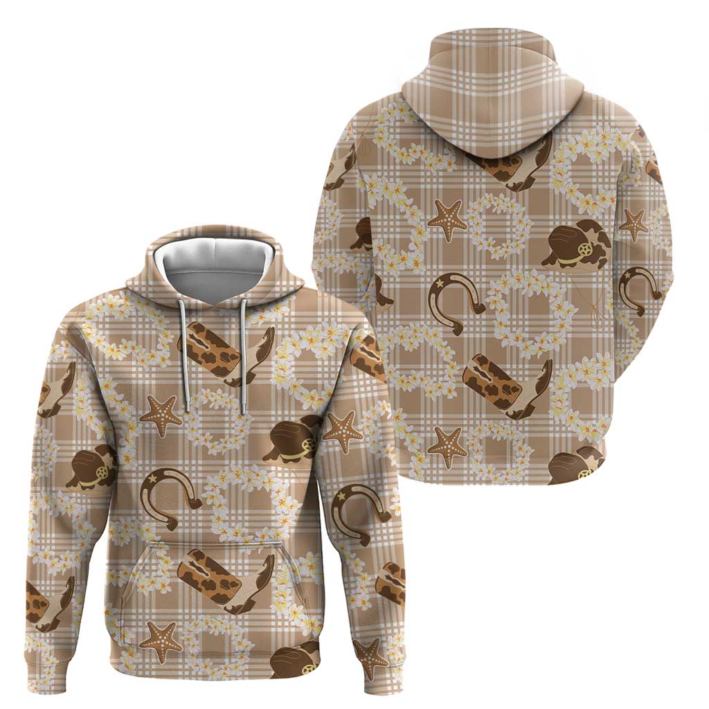 Aloha Hawaii Paniolo Khaki Palaka Zip Hoodie Coastal Rodeo - Polynesian Pride