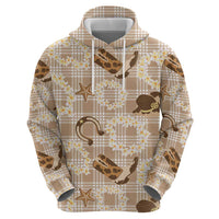 Aloha Hawaii Paniolo Khaki Palaka Zip Hoodie Coastal Rodeo - Polynesian Pride