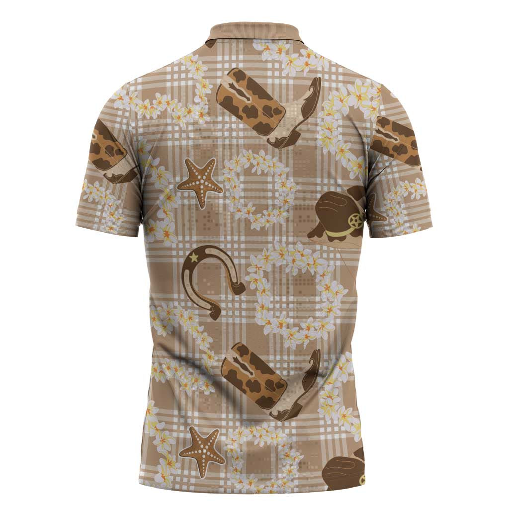 Aloha Hawaii Paniolo Khaki Palaka Zipper Polo Shirt Coastal Rodeo - Polynesian Pride