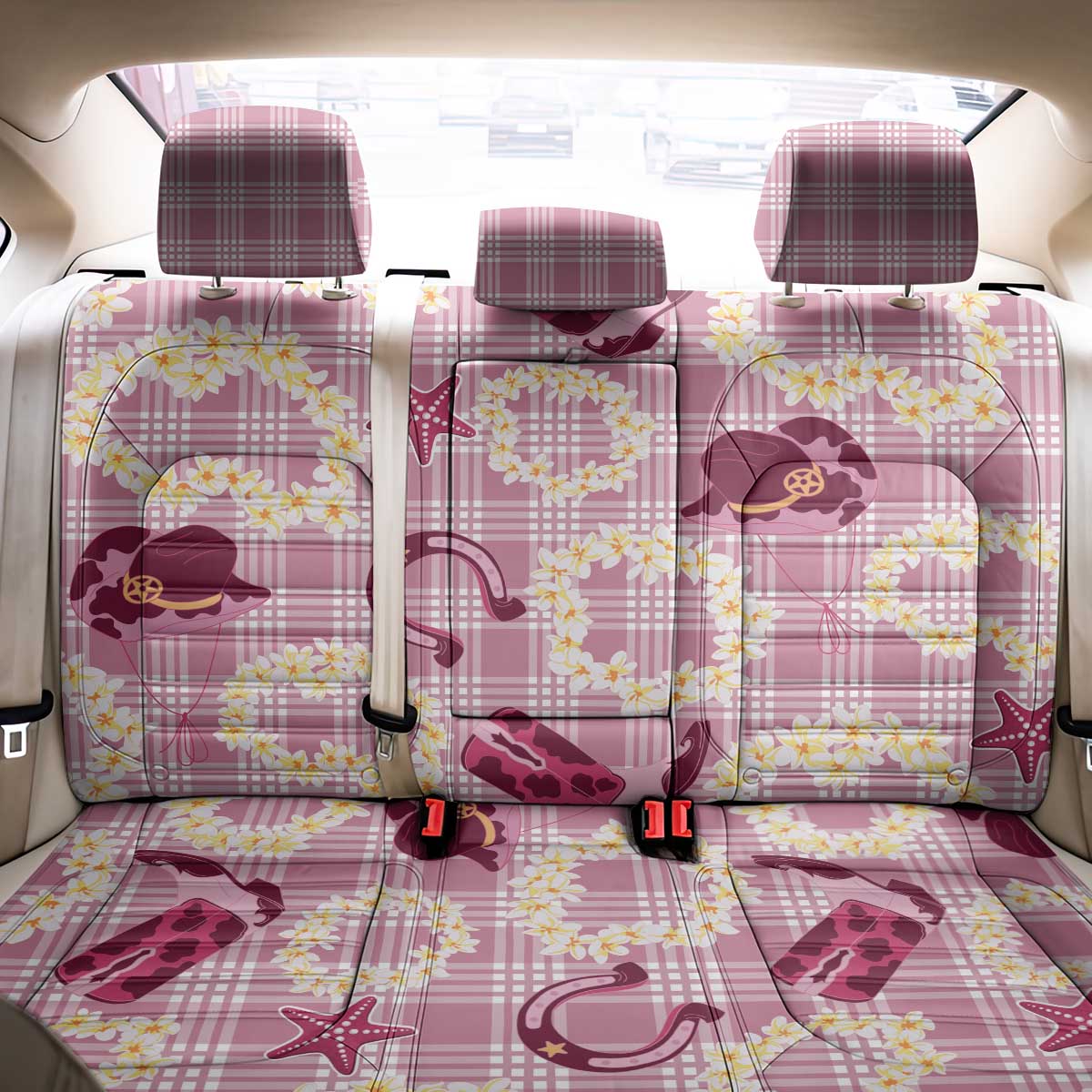 Aloha Hawaii Paniolo Lokelani Rose Palaka Back Car Seat Cover Coastal Rodeo - Polynesian Pride