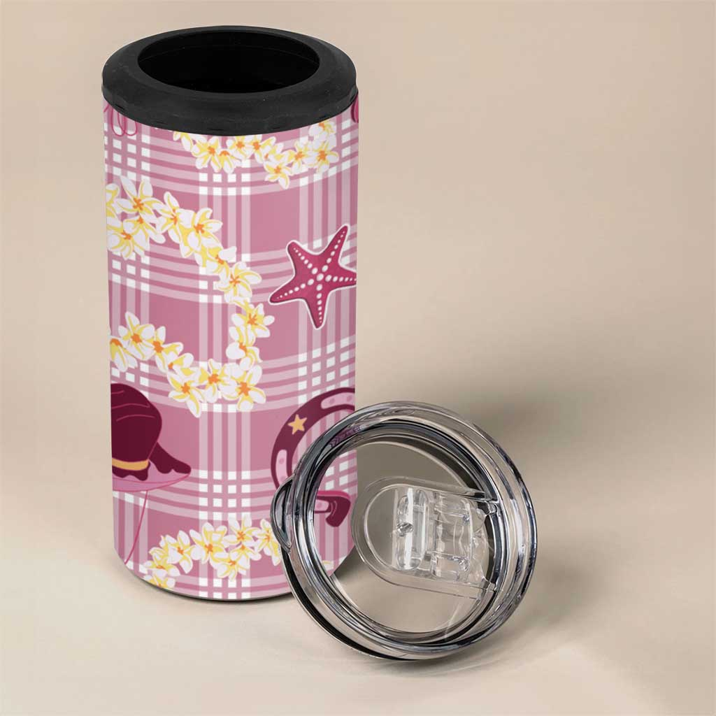 Aloha Hawaii Paniolo Lokelani Rose Palaka 4 in 1 Can Cooler Tumbler Coastal Rodeo - Polynesian Pride