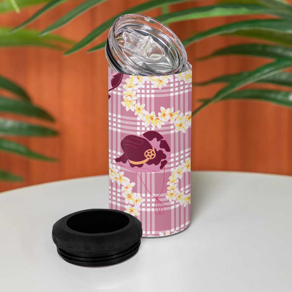 Aloha Hawaii Paniolo Lokelani Rose Palaka 4 in 1 Can Cooler Tumbler Coastal Rodeo - Polynesian Pride
