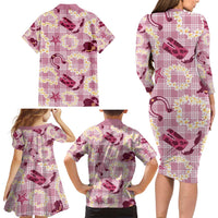 Aloha Hawaii Paniolo Lokelani Rose Palaka Family Matching Long Sleeve Bodycon Dress and Hawaiian Shirt Coastal Rodeo - Polynesian Pride