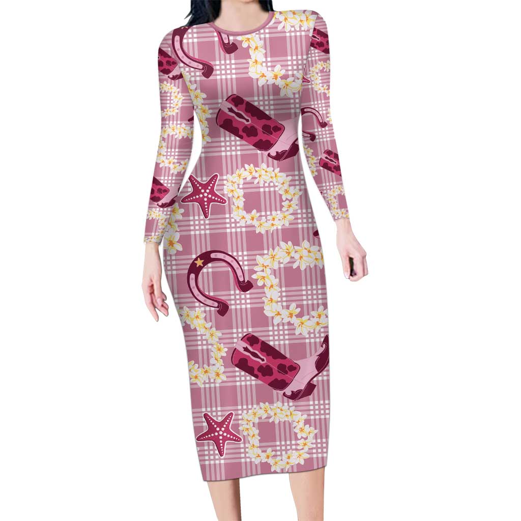 Aloha Hawaii Paniolo Lokelani Rose Palaka Family Matching Long Sleeve Bodycon Dress and Hawaiian Shirt Coastal Rodeo - Polynesian Pride