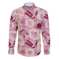 Aloha Hawaii Paniolo Lokelani Rose Palaka Family Matching Off The Shoulder Long Sleeve Dress and Hawaiian Shirt Coastal Rodeo - Polynesian Pride