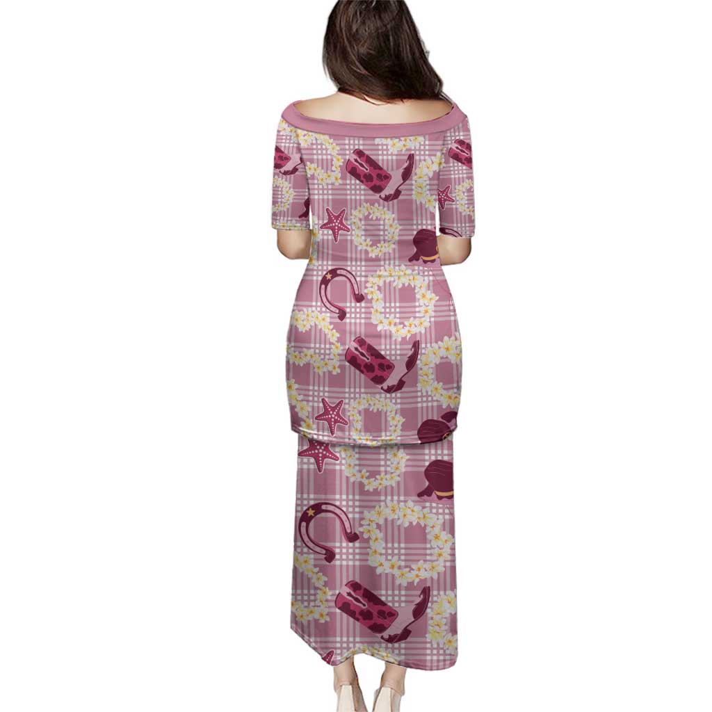 Aloha Hawaii Paniolo Lokelani Rose Palaka Family Matching Puletasi and Hawaiian Shirt Coastal Rodeo - Polynesian Pride