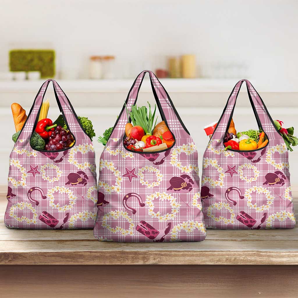 Aloha Hawaii Paniolo Lokelani Rose Palaka Grocery Bag Coastal Rodeo - Polynesian Pride