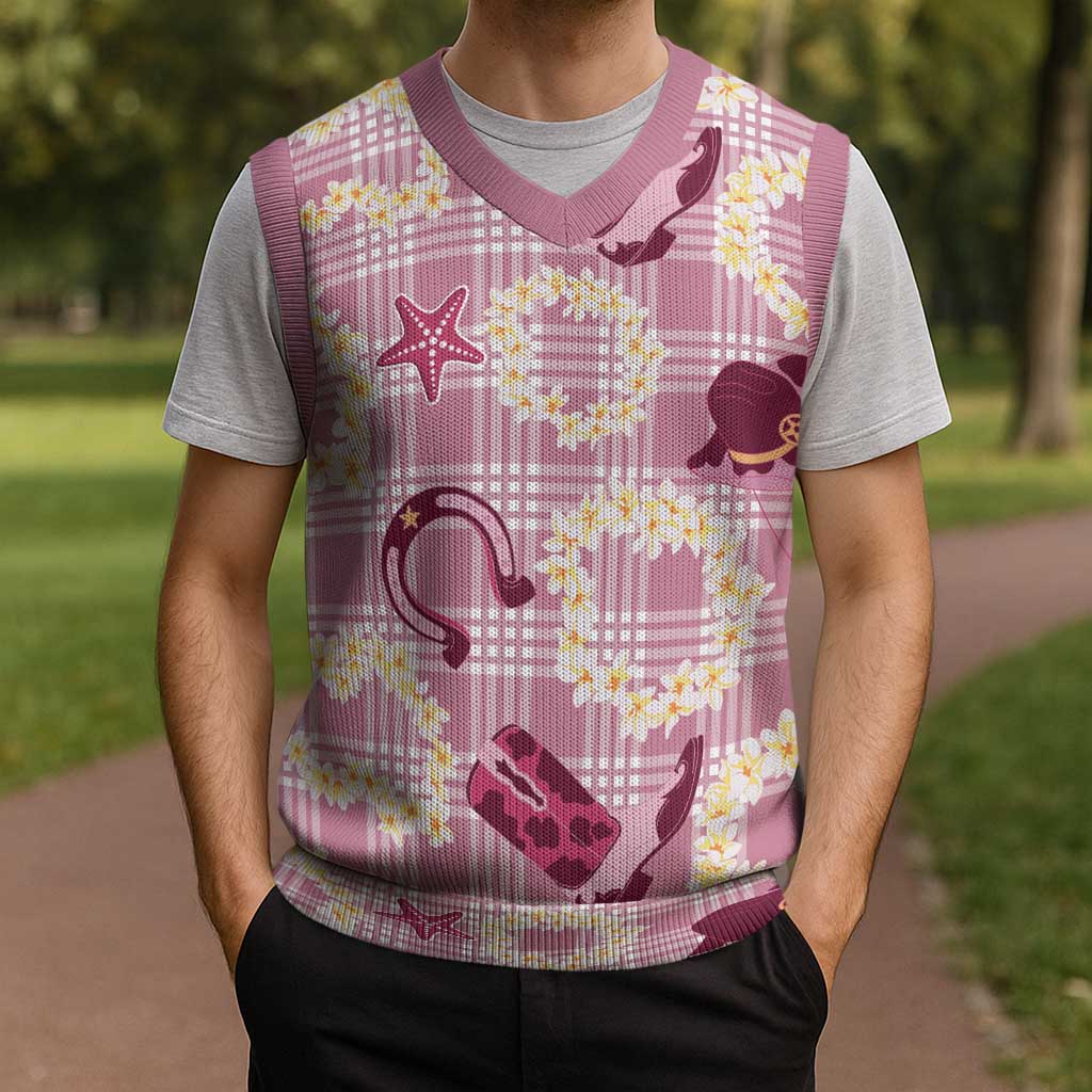Aloha Hawaii Paniolo Lokelani Rose Palaka Christmas Knitted V-Neck Vest Coastal Rodeo - Polynesian Pride