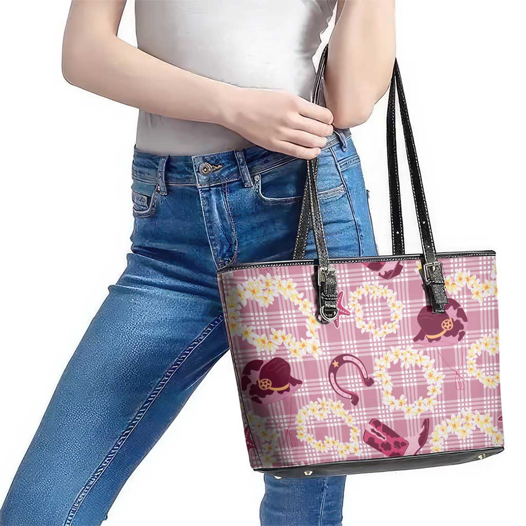 Aloha Hawaii Paniolo Lokelani Rose Palaka Leather Tote Bag Coastal Rodeo - Polynesian Pride