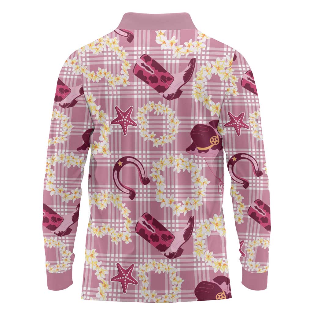 Aloha Hawaii Paniolo Lokelani Rose Palaka Long Sleeve Polo Shirt Coastal Rodeo - Polynesian Pride