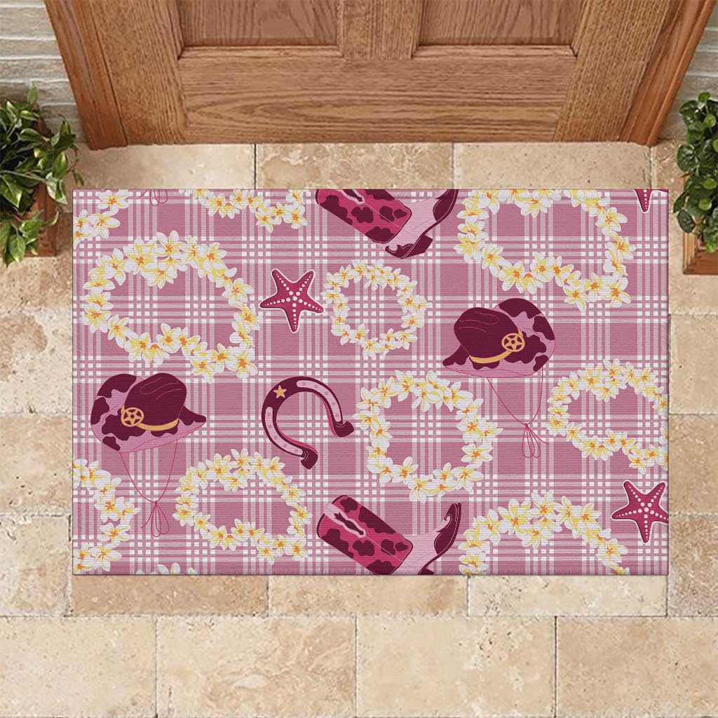 Aloha Hawaii Paniolo Lokelani Rose Palaka Rubber Doormat Coastal Rodeo LT7 Rose Pink - Polynesian Pride