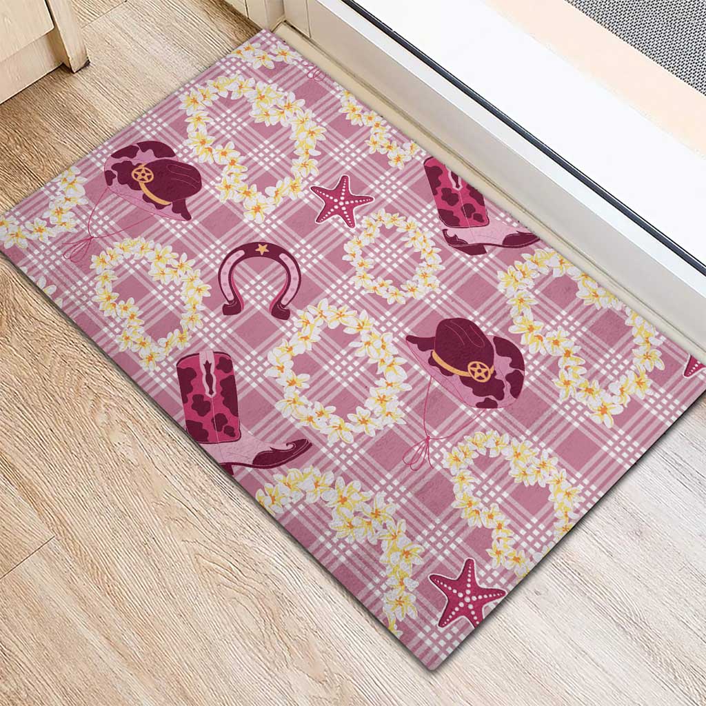 Aloha Hawaii Paniolo Lokelani Rose Palaka Rubber Doormat Coastal Rodeo LT7 - Polynesian Pride