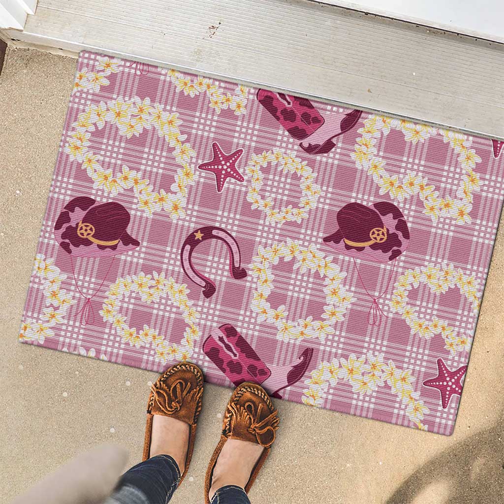 Aloha Hawaii Paniolo Lokelani Rose Palaka Rubber Doormat Coastal Rodeo LT7 - Polynesian Pride