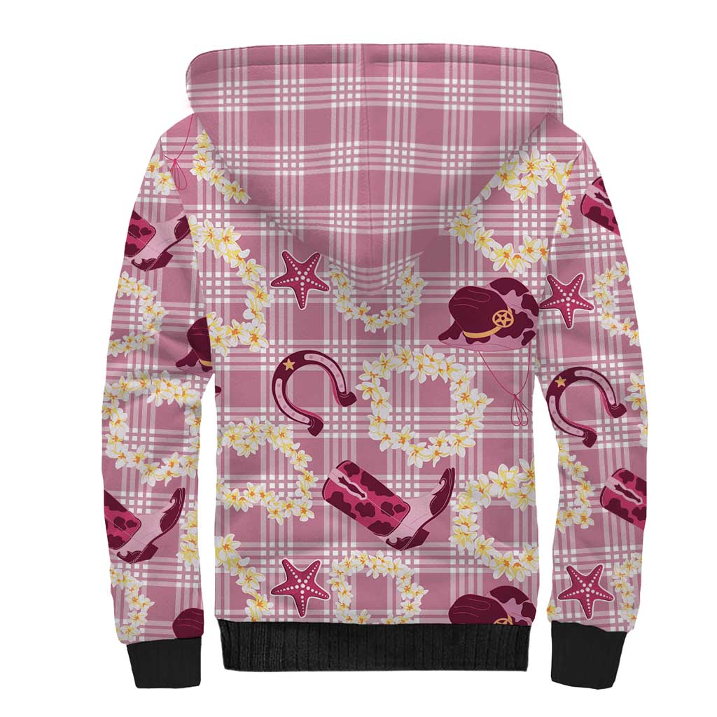 Aloha Hawaii Paniolo Lokelani Rose Palaka Sherpa Hoodie Coastal Rodeo - Polynesian Pride