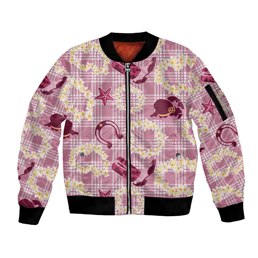 Aloha Hawaii Paniolo Lokelani Rose Palaka Sleeve Zip Bomber Jacket Coastal Rodeo - Polynesian Pride