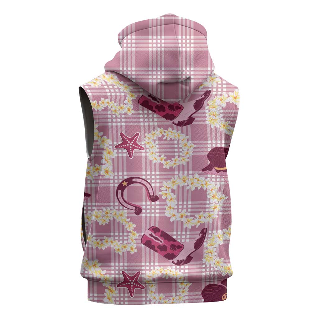 Aloha Hawaii Paniolo Lokelani Rose Palaka Sleeveless Zip Hoodie Coastal Rodeo LT7 - Polynesian Pride