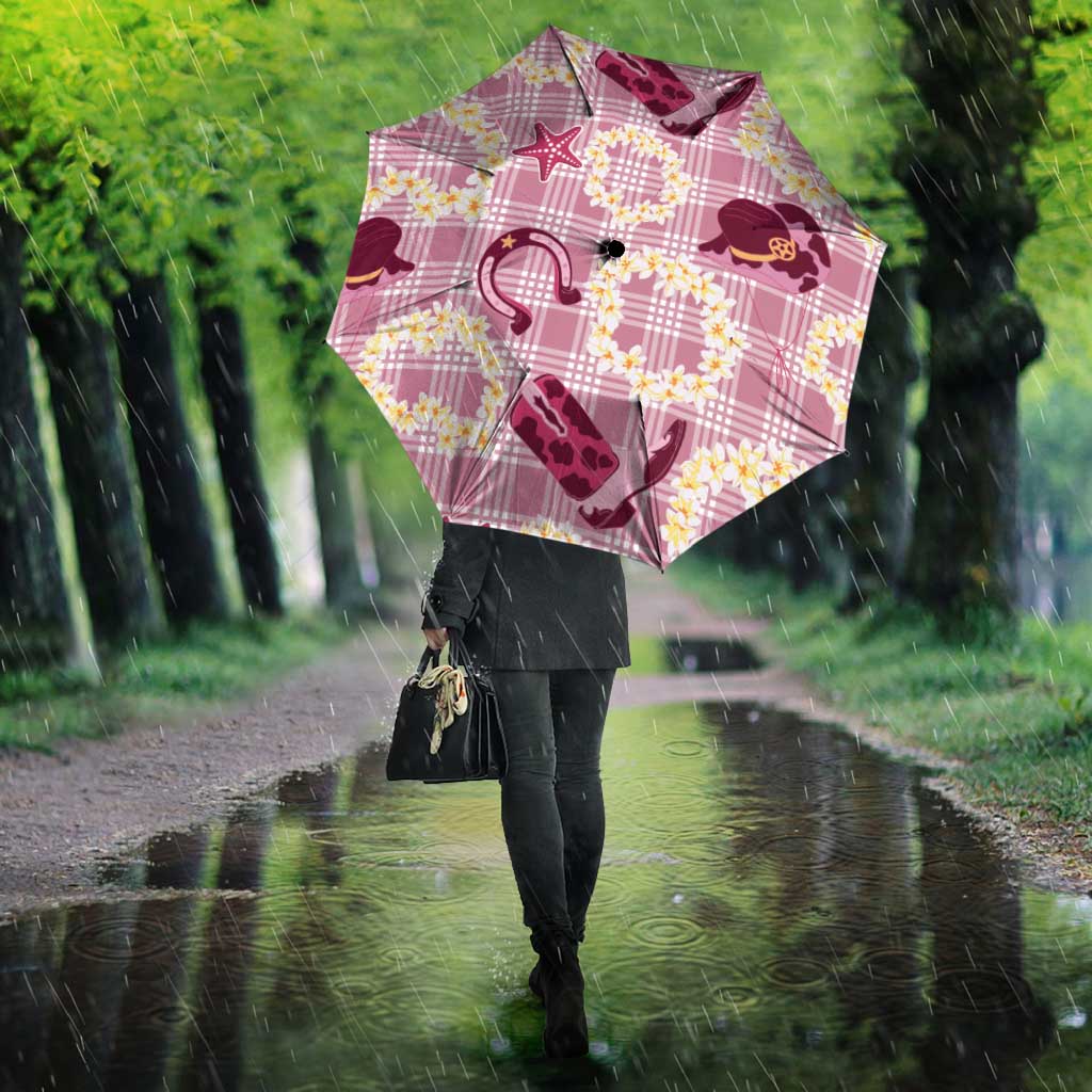 Aloha Hawaii Paniolo Lokelani Rose Palaka Umbrella Coastal Rodeo - Polynesian Pride