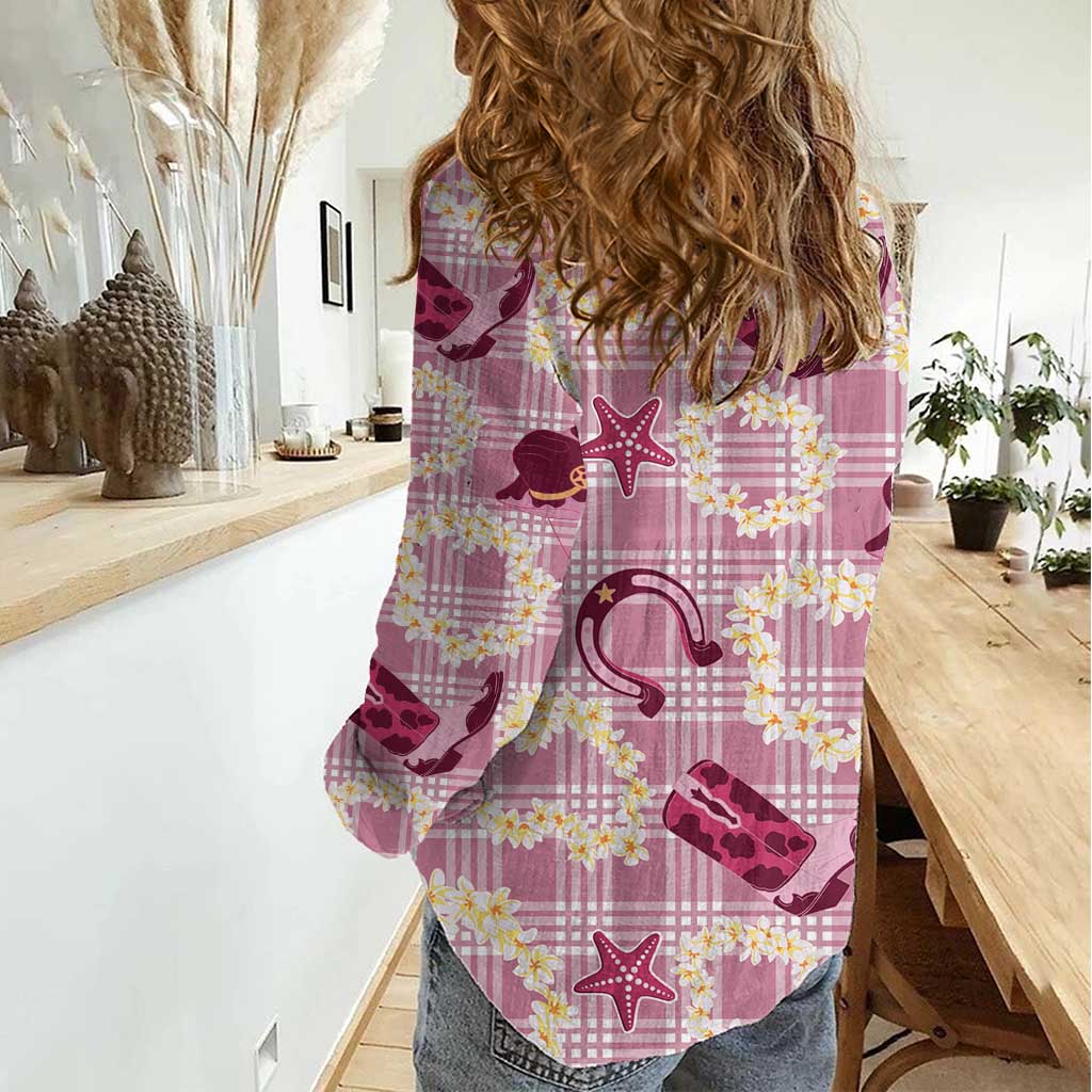 Aloha Hawaii Paniolo Lokelani Rose Palaka Women Casual Shirt Coastal Rodeo - Polynesian Pride