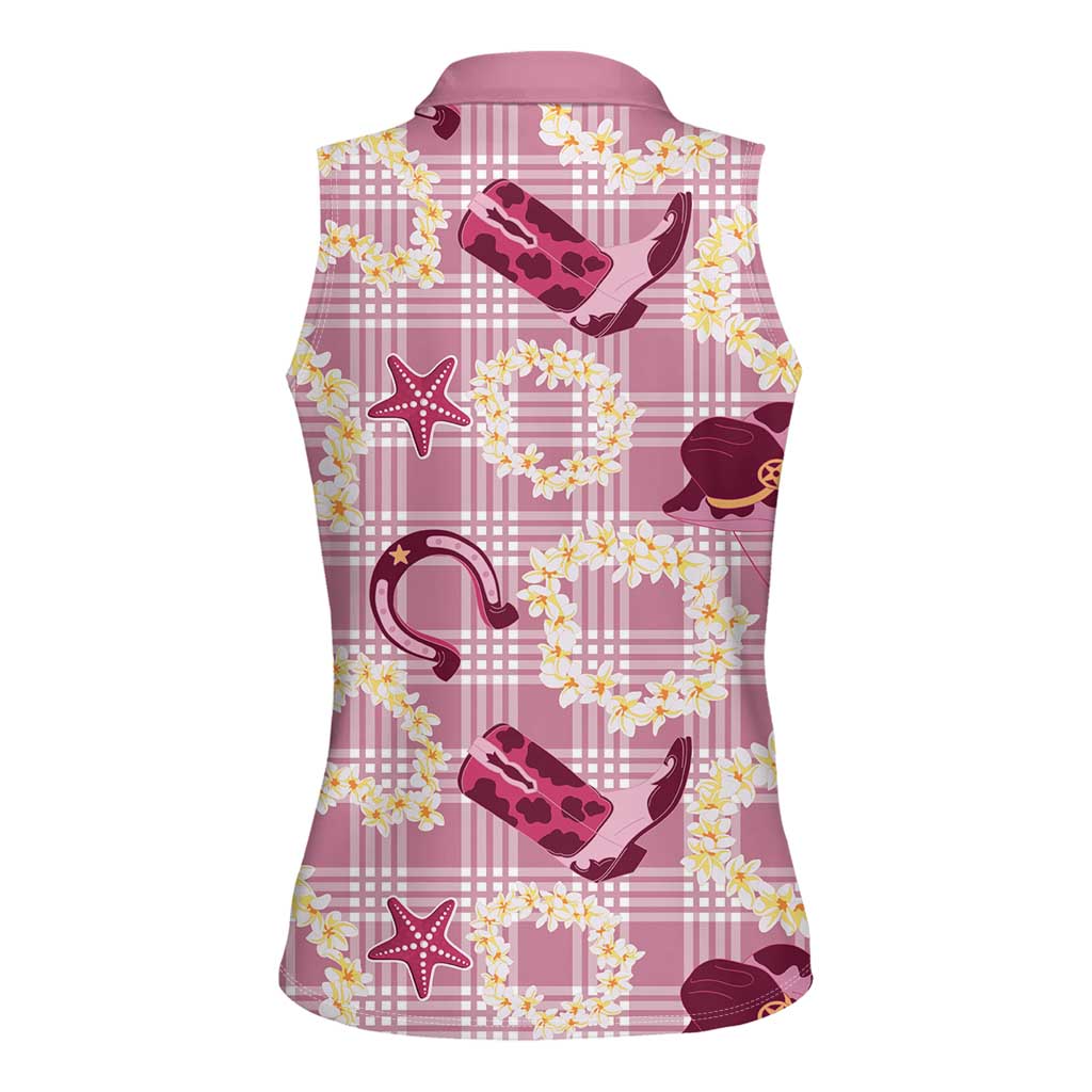 Aloha Hawaii Paniolo Lokelani Rose Palaka Women Sleeveless Polo Shirt Coastal Rodeo - Polynesian Pride