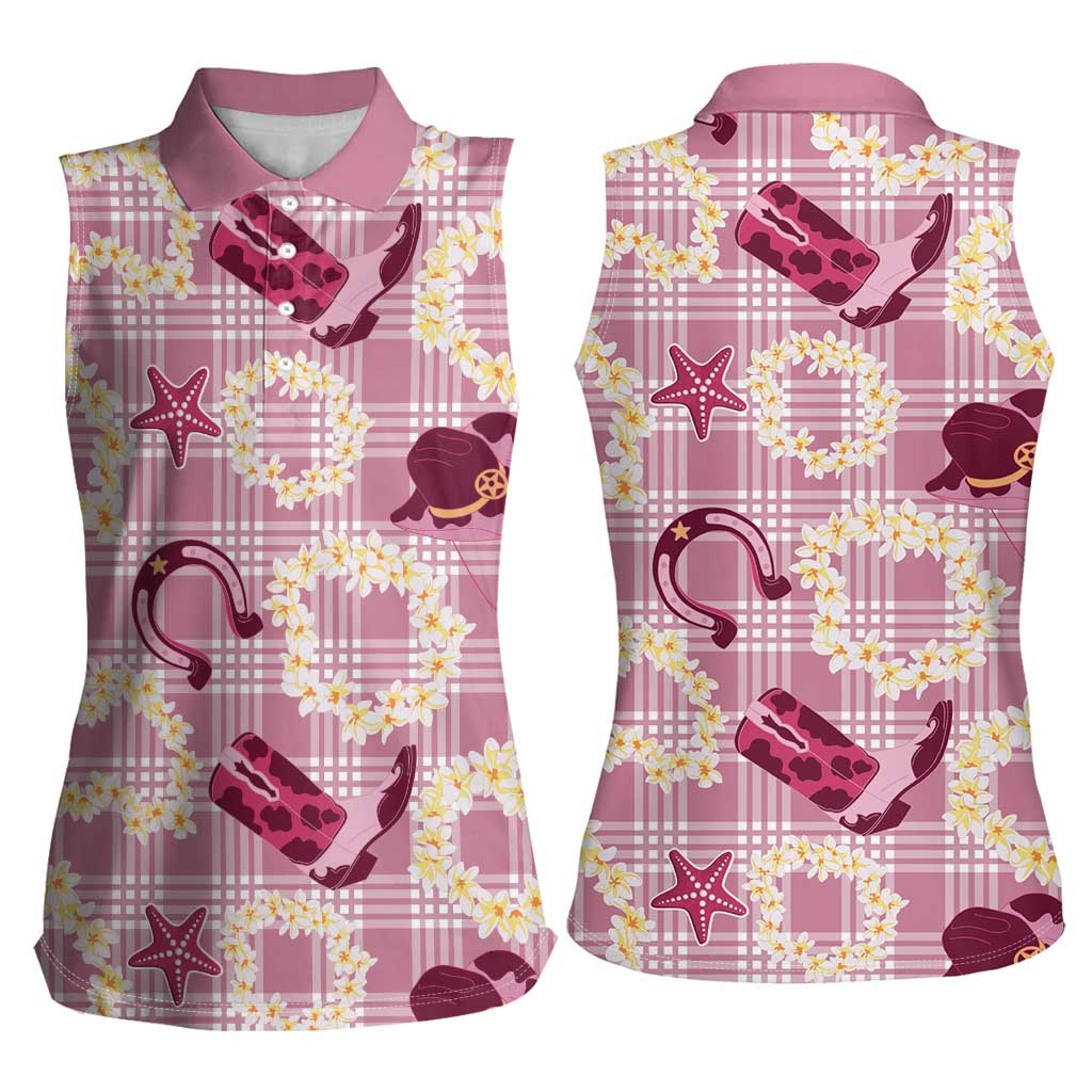 Aloha Hawaii Paniolo Lokelani Rose Palaka Women Sleeveless Polo Shirt Coastal Rodeo - Polynesian Pride