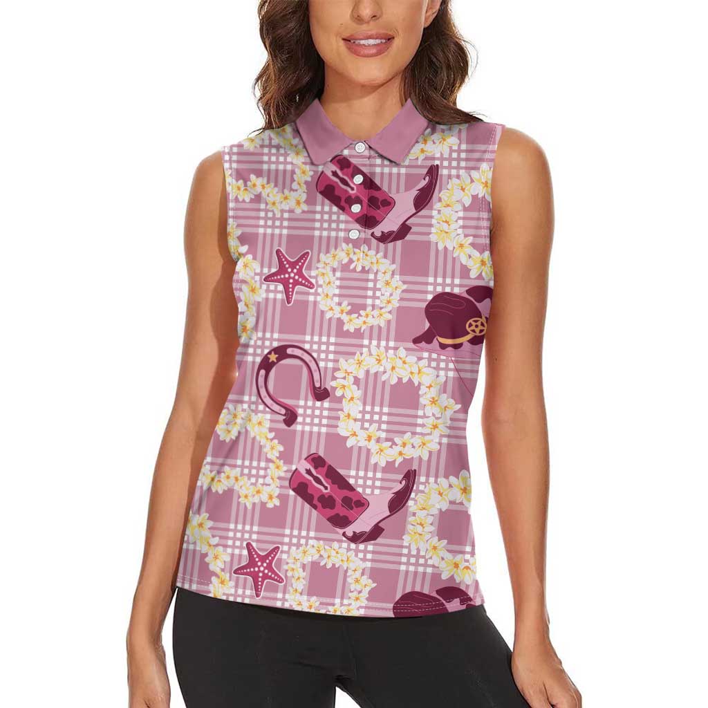 Aloha Hawaii Paniolo Lokelani Rose Palaka Women Sleeveless Polo Shirt Coastal Rodeo - Polynesian Pride