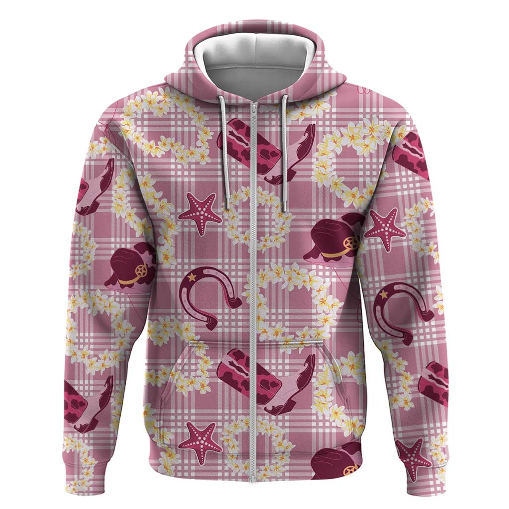 Aloha Hawaii Paniolo Lokelani Rose Palaka Zip Hoodie Coastal Rodeo - Polynesian Pride