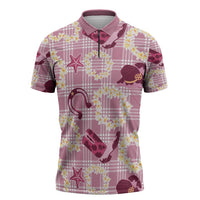 Aloha Hawaii Paniolo Lokelani Rose Palaka Zipper Polo Shirt Coastal Rodeo - Polynesian Pride