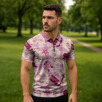 Aloha Hawaii Paniolo Lokelani Rose Palaka Zipper Polo Shirt Coastal Rodeo - Polynesian Pride