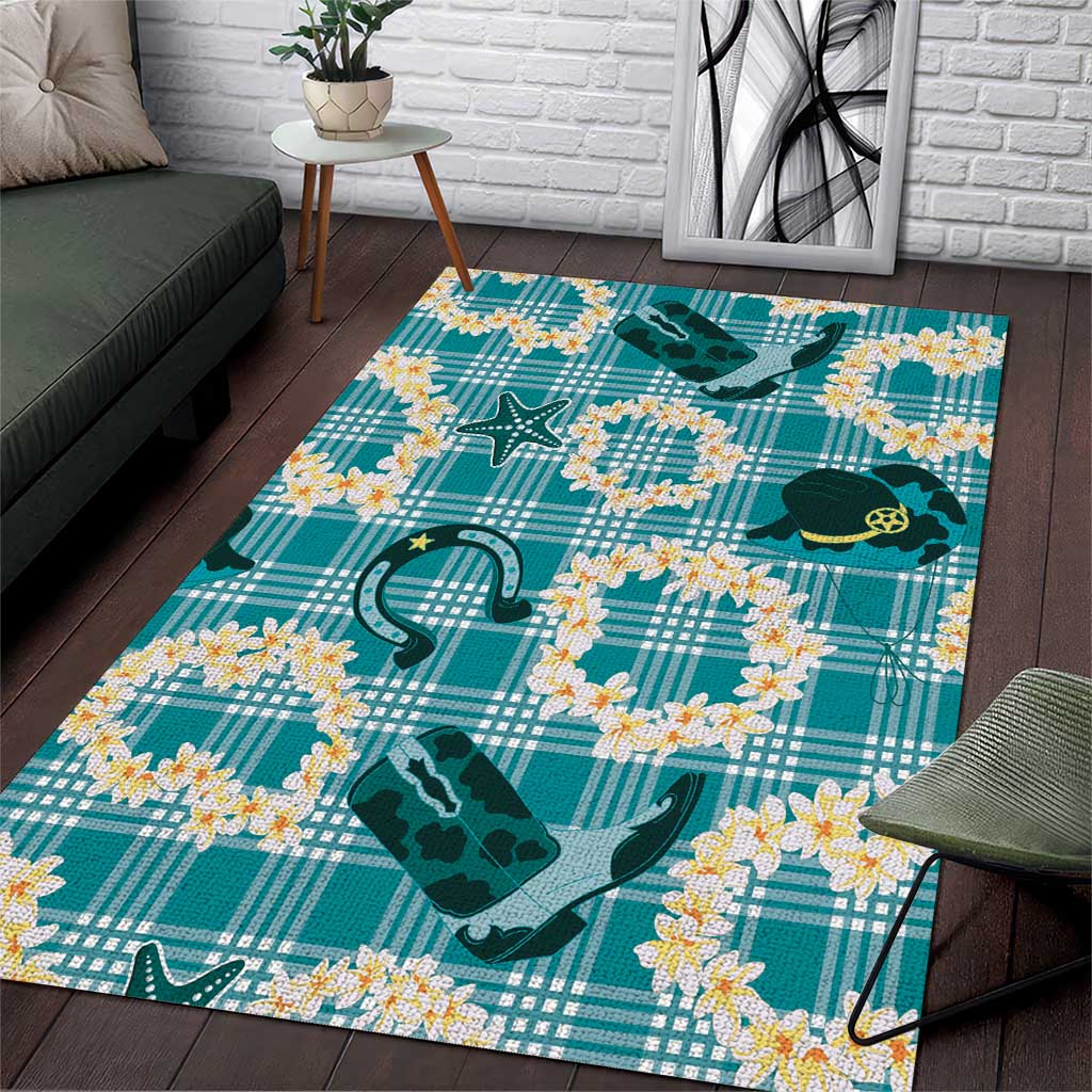 Aloha Hawaii Paniolo Teal Palaka Area Rug Coastal Rodeo - Polynesian Pride