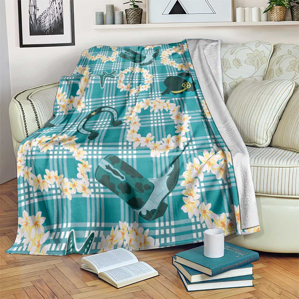 Aloha Hawaii Paniolo Teal Palaka Blanket Coastal Rodeo - Polynesian Pride