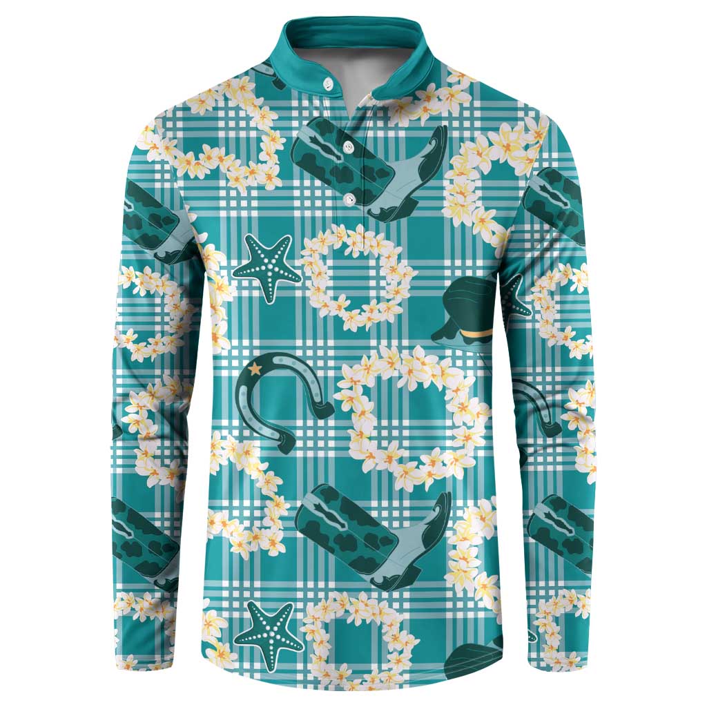 Aloha Hawaii Paniolo Teal Palaka Button Sweatshirt Coastal Rodeo - Polynesian Pride