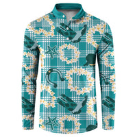 Aloha Hawaii Paniolo Teal Palaka Button Sweatshirt Coastal Rodeo - Polynesian Pride