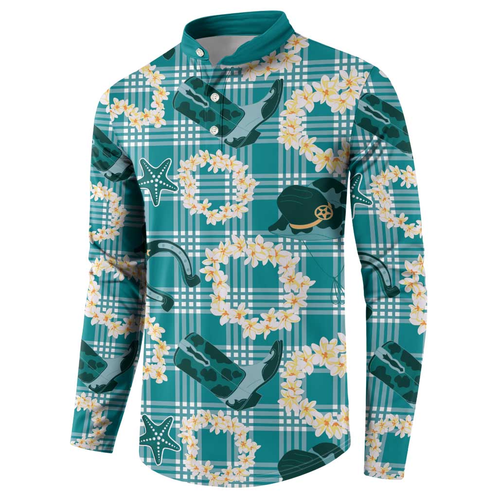 Aloha Hawaii Paniolo Teal Palaka Button Sweatshirt Coastal Rodeo - Polynesian Pride