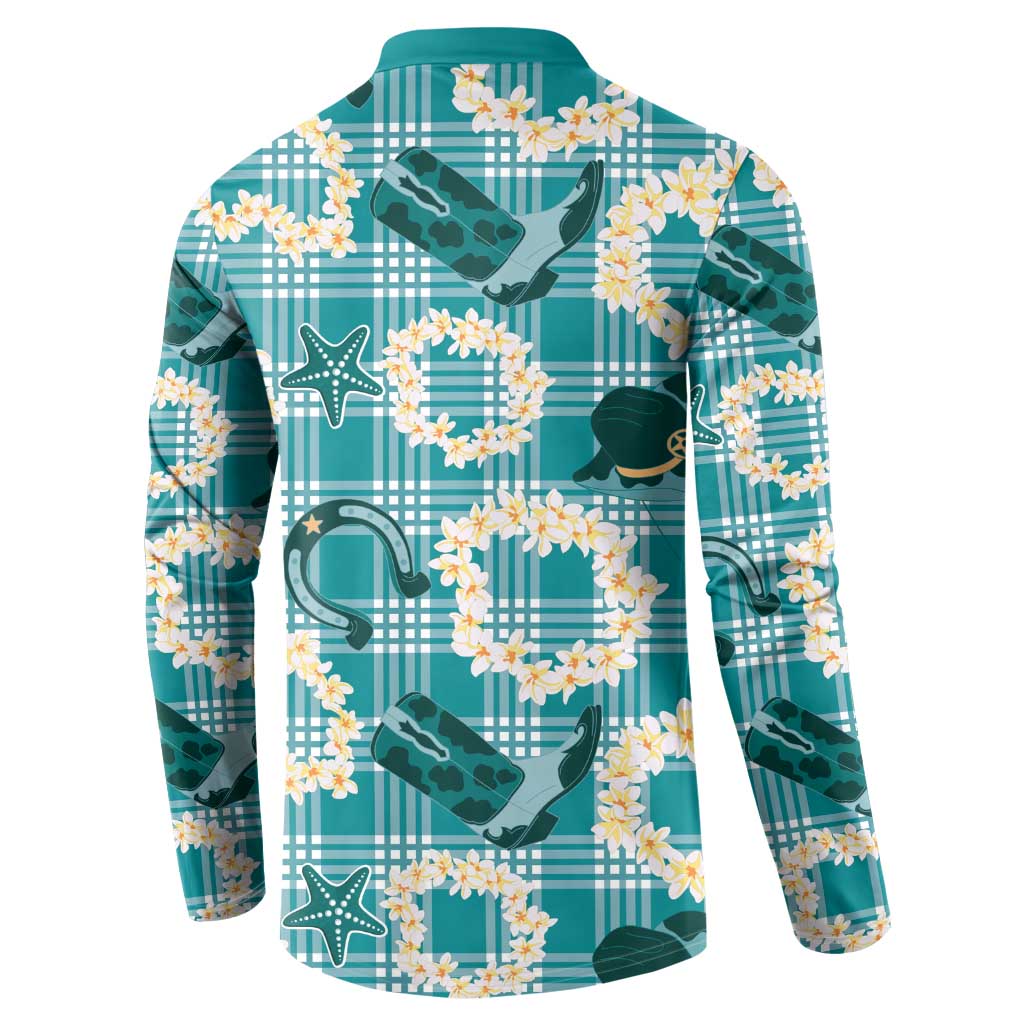 Aloha Hawaii Paniolo Teal Palaka Button Sweatshirt Coastal Rodeo - Polynesian Pride
