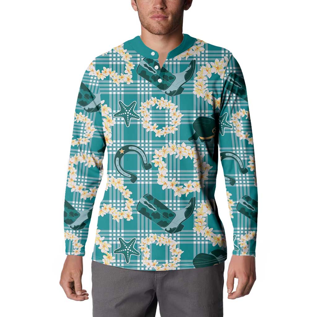 Aloha Hawaii Paniolo Teal Palaka Button Sweatshirt Coastal Rodeo - Polynesian Pride