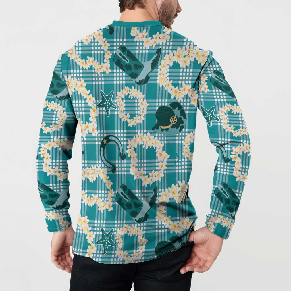 Aloha Hawaii Paniolo Teal Palaka Button Sweatshirt Coastal Rodeo - Polynesian Pride