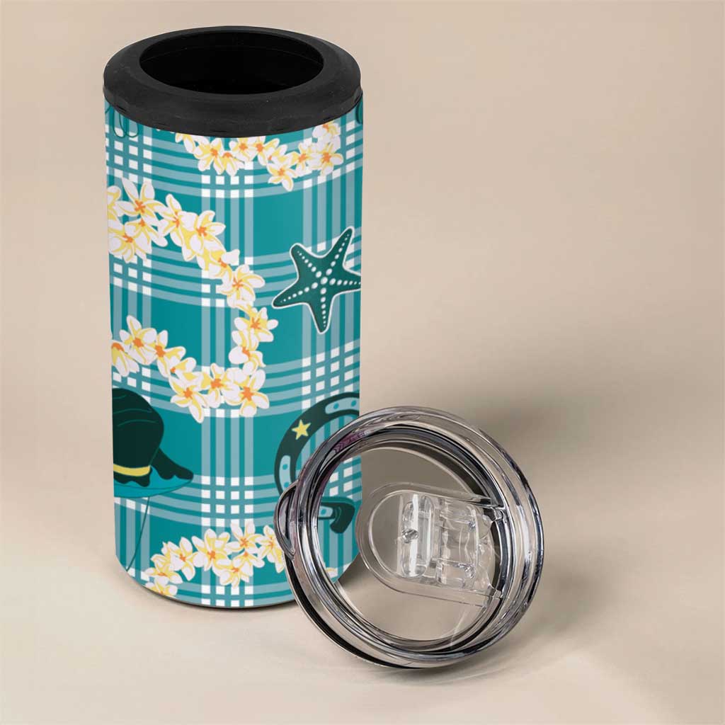 Aloha Hawaii Paniolo Teal Palaka 4 in 1 Can Cooler Tumbler Coastal Rodeo - Polynesian Pride