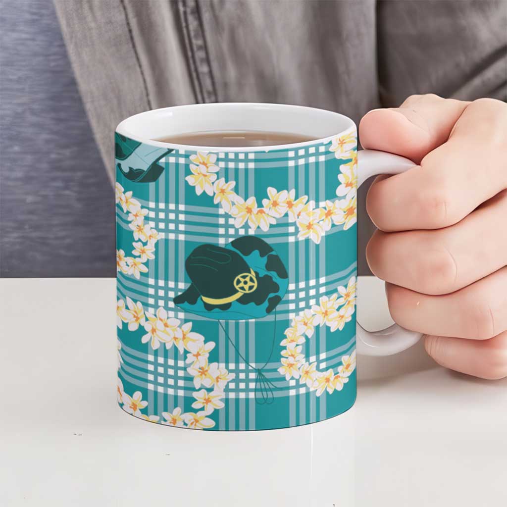 Aloha Hawaii Paniolo Teal Palaka Ceramic Mug Coastal Rodeo - Polynesian Pride