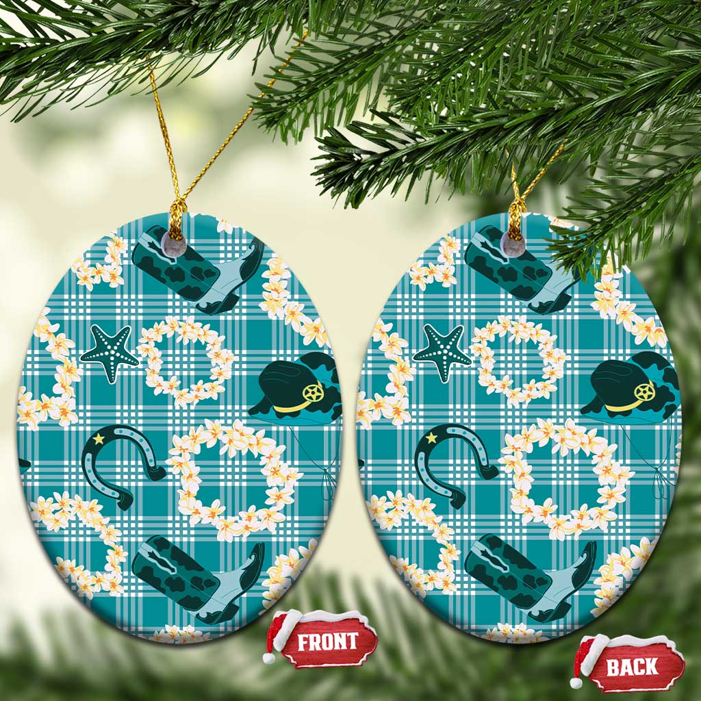 Aloha Hawaii Paniolo Teal Palaka Ceramic Ornament Coastal Rodeo - Polynesian Pride