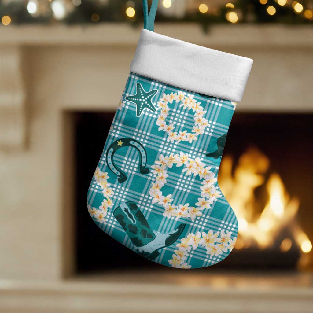Aloha Hawaii Paniolo Teal Palaka Christmas Stocking Coastal Rodeo - Polynesian Pride