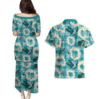Aloha Hawaii Paniolo Teal Palaka Couples Matching Puletasi and Hawaiian Shirt Coastal Rodeo - Polynesian Pride