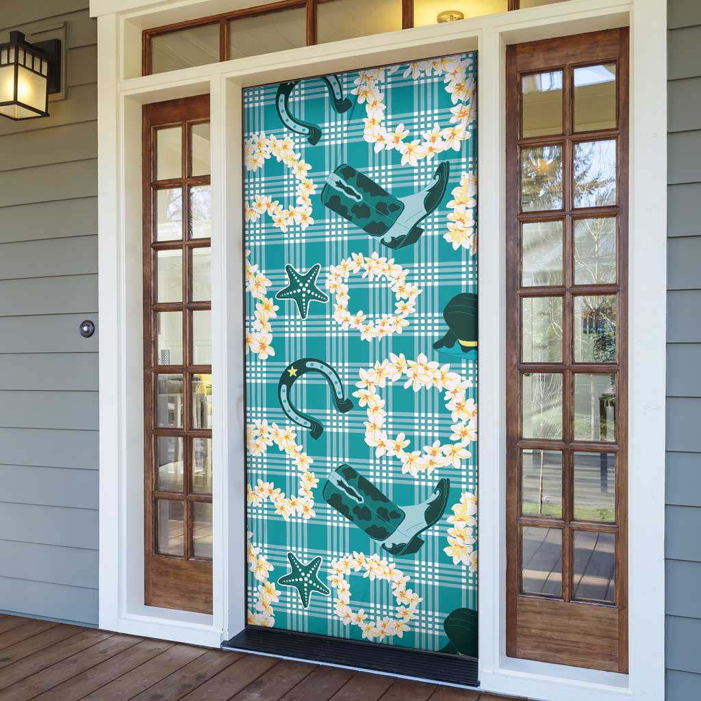 Aloha Hawaii Paniolo Teal Palaka Door Cover Coastal Rodeo - Polynesian Pride