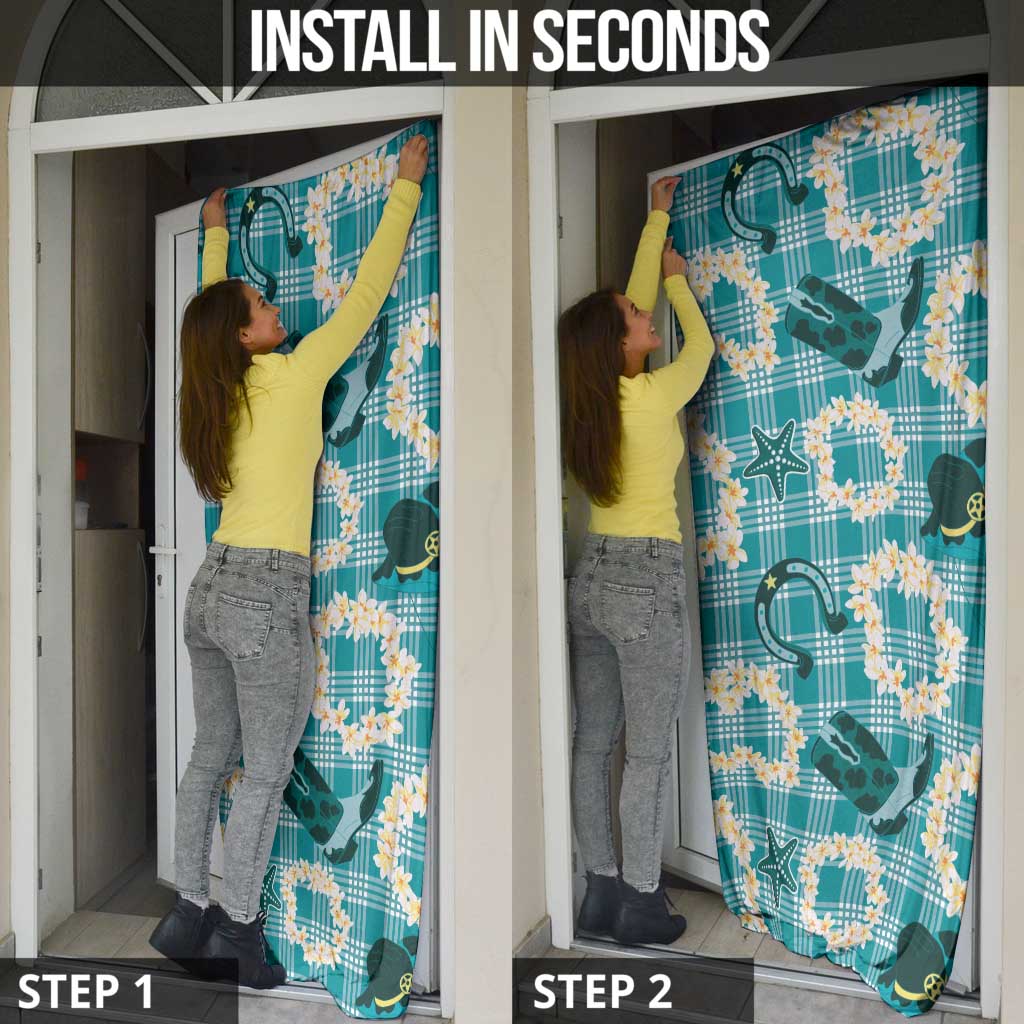 Aloha Hawaii Paniolo Teal Palaka Door Cover Coastal Rodeo - Polynesian Pride