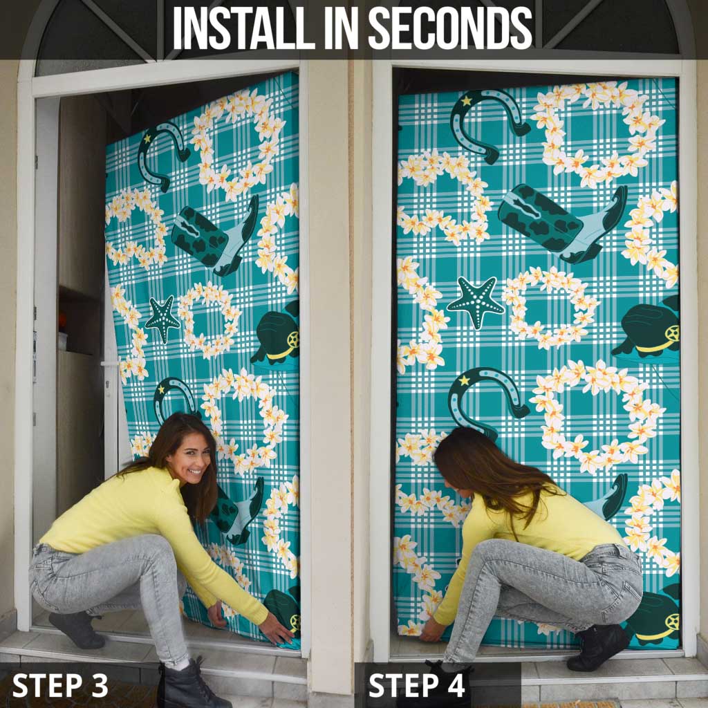 Aloha Hawaii Paniolo Teal Palaka Door Cover Coastal Rodeo - Polynesian Pride