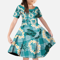 Aloha Hawaii Paniolo Teal Palaka Family Matching Mermaid Dress and Hawaiian Shirt Coastal Rodeo - Polynesian Pride